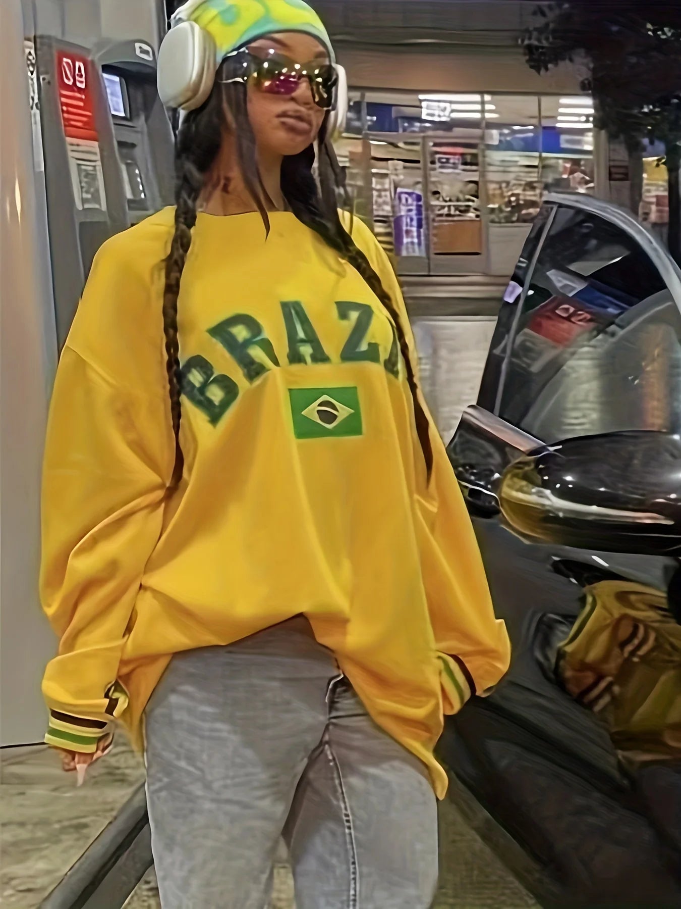 Shawty's Do Brazil  Lettre Imprimé Sweat-Shirt Ample Pull Hip Hop Punk Manches Longues Poche Hommes Hauts Pantalon De Survêtement Streetwear